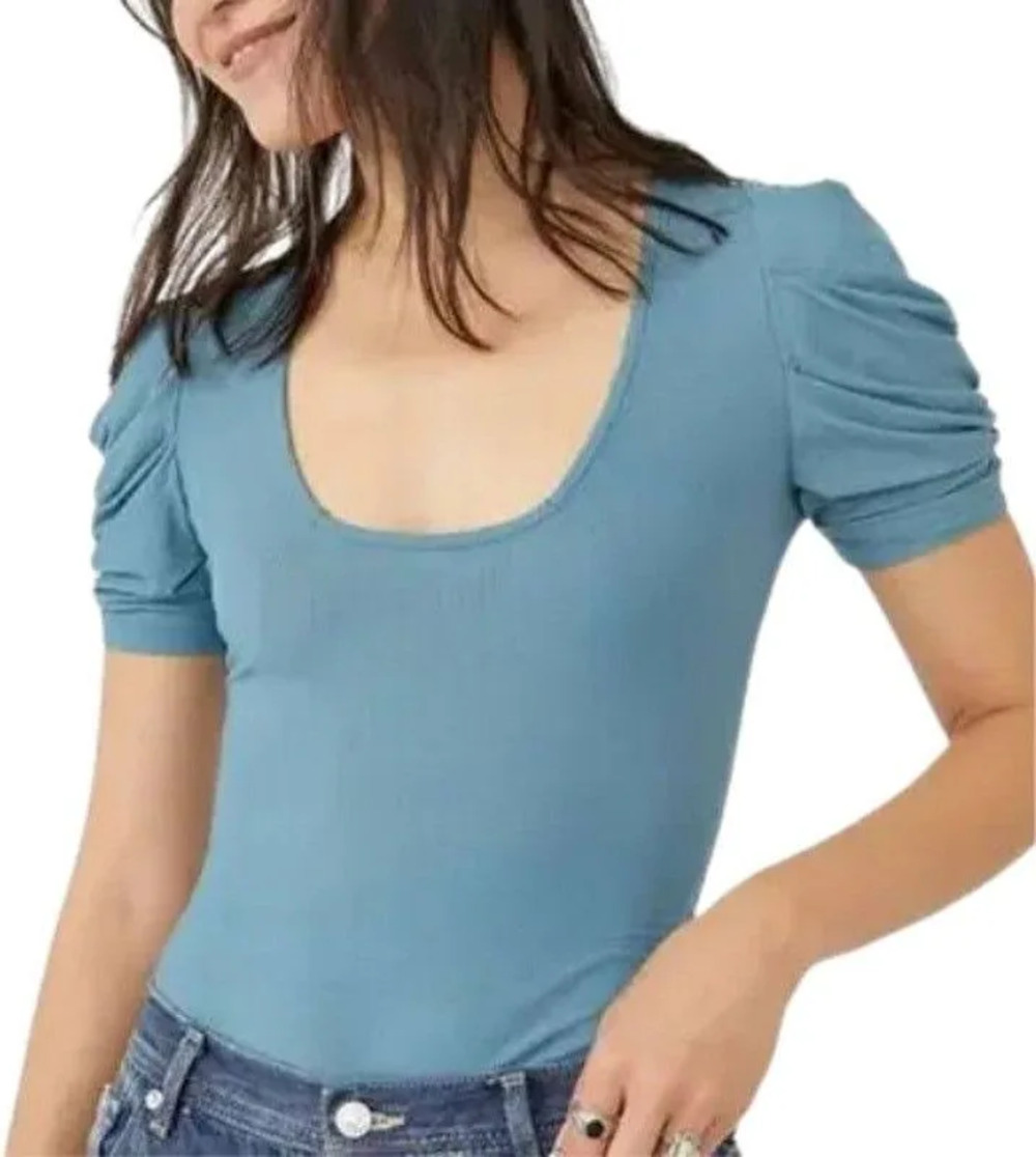 Intimately Free People So Fresh Ribbed Puff Sleeve Bodysuit